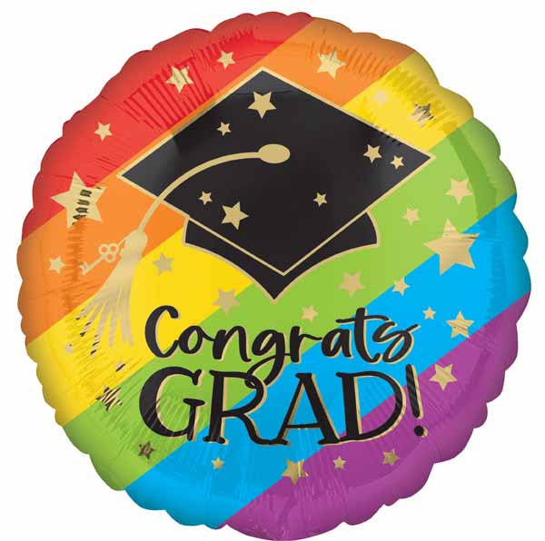 Bold Rainbow Grad 19" Round Foil Graduation Balloon