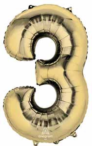 34 Inch White Gold Number 3 Balloon