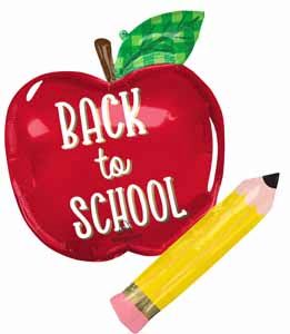 Back to School Apple Shaped Foil Balloon, 31 Inch