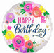 Artful Floral Happy Birthday 18-Inch Round Foil Balloon