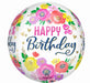 Artful Floral Happy Birthday Orbz Foil Balloon, 16 Inch