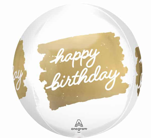 Golden Happy Birthday 16" Orbz Foil Balloon