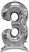 Silver Number 3 Stand-Up Balloon, 50 Inch