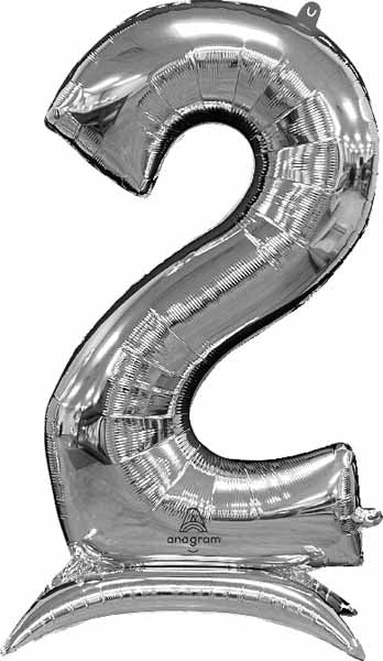 Silver Number 2 Stand-Up Balloon, 50 Inch