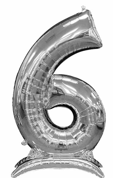 50-Inch Silver Number 6 Stand-Up Balloon