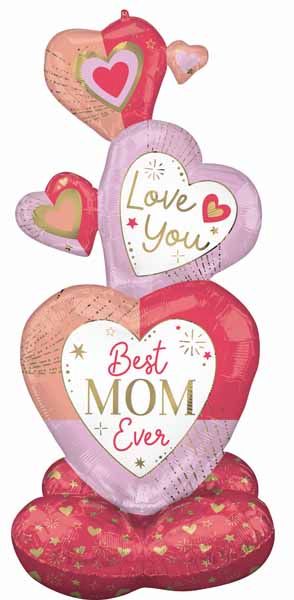 Colorful Mom Stacked Hearts AirLoonz Foil Balloon, 55 Inch