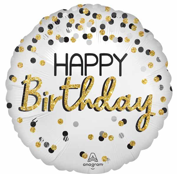 BLK SILVER GOLD HBD 18" HX S40 PKG