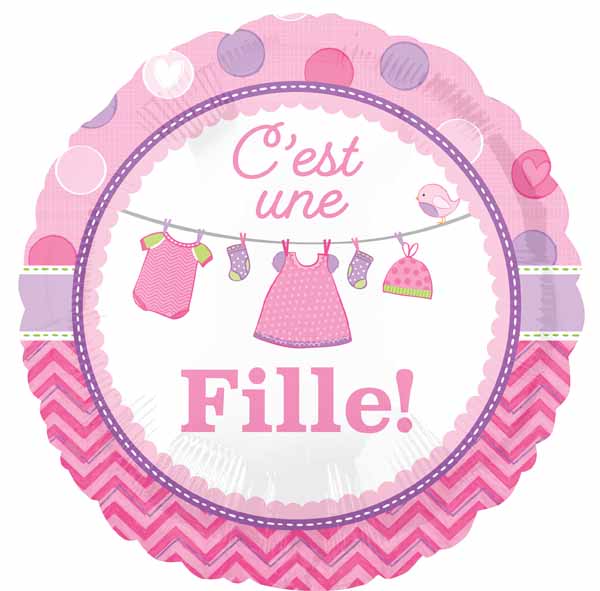 French Baby Girl Shower 18-Inch Round Foil Balloon