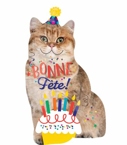Bonne Fête Cat Shaped Foil Balloon, 33 Inch