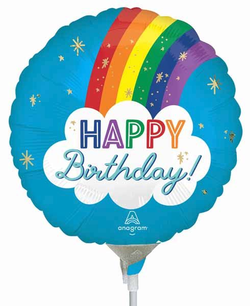 Satin Happy Birthday Rainbow 9-Inch Round Foil Balloon