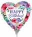 Satin Happy Birthday Florals 9" Heart Foil Balloon