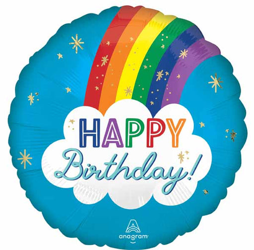 Satin Rainbow Happy Birthday Round Foil Balloon, 18 Inch