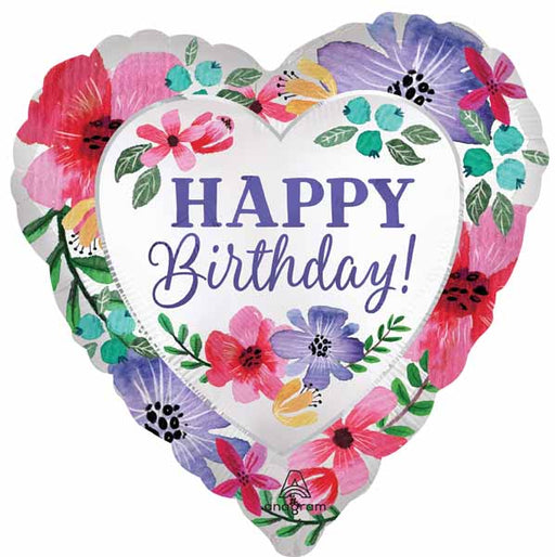 Satin Happy Birthday Florals 18" Heart Foil Balloon
