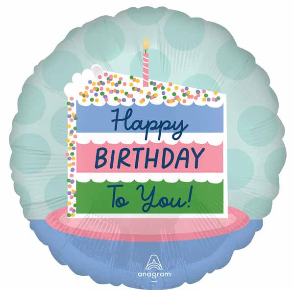 Satin Happy Birthday Cake 18-Inch Round Foil Balloon