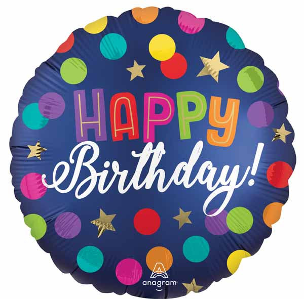 Happy Birthday Blue Confetti 18-Inch Round Foil Balloon