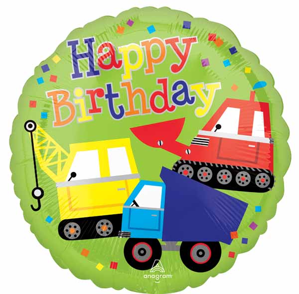 Happy Birthday Trucks 18-Inch Round Foil Balloon