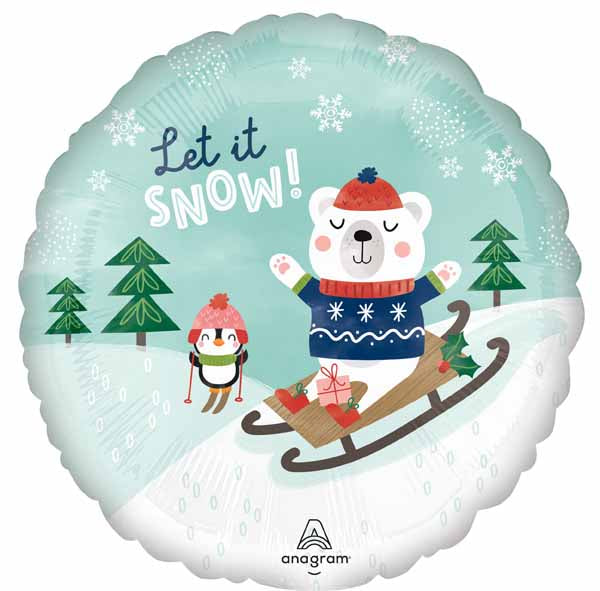 Bear Let It Snow 18-Inch Round Foil Balloon