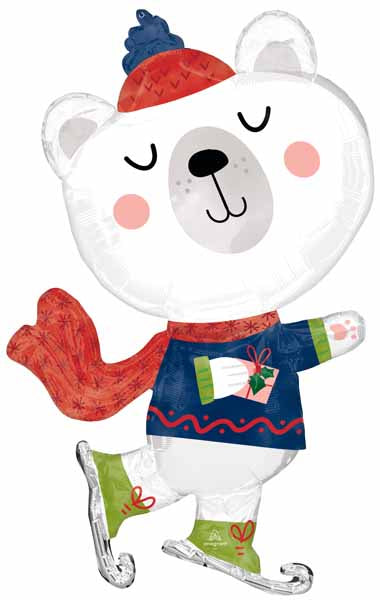 Skating Bear Shaped Foil Balloon, 36 Inch