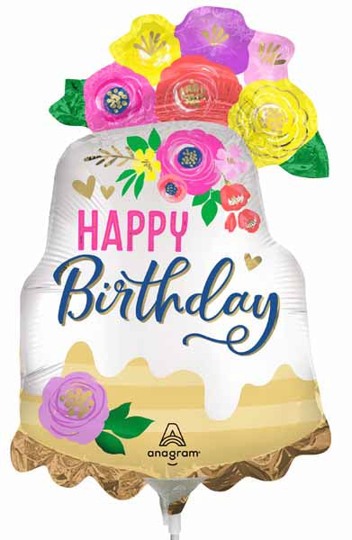 Artful Floral Happy Birthday Mini Shape Foil Balloon