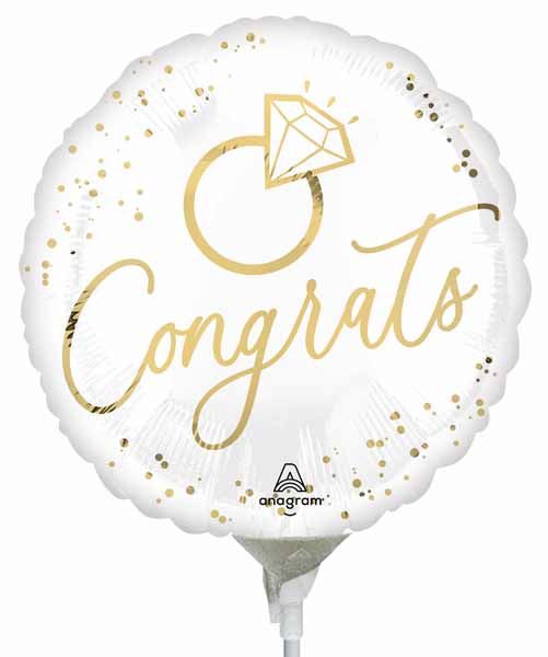 White and Gold Congrats Wedding Foil Balloon, 9 Inch