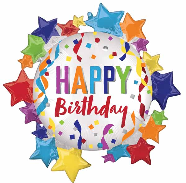 30" Satin Happy Birthday Star Foil Balloon