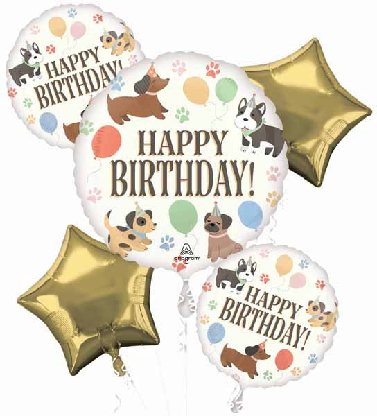 Pawsome Party Happy Birthday Foil Balloon Bouquet, 5 Pieces