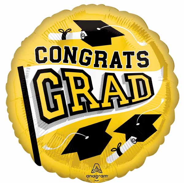 Yellow Graduation Round Foil Balloon, 18 Inch