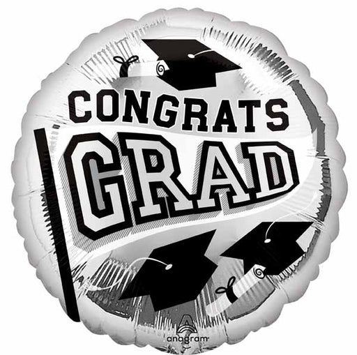 Silver Graduation 18-Inch Round Foil Balloon