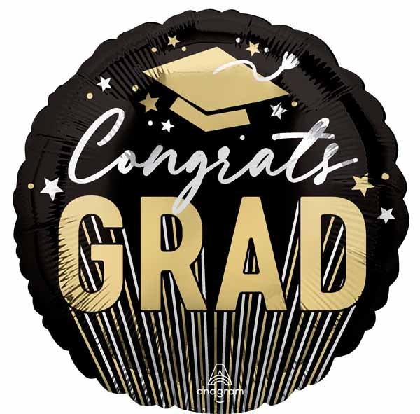 Stripes Grad 18" Round Foil Graduation Balloon