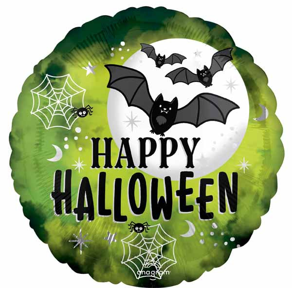 Glow Batty Halloween 18-Inch Round Foil Balloon