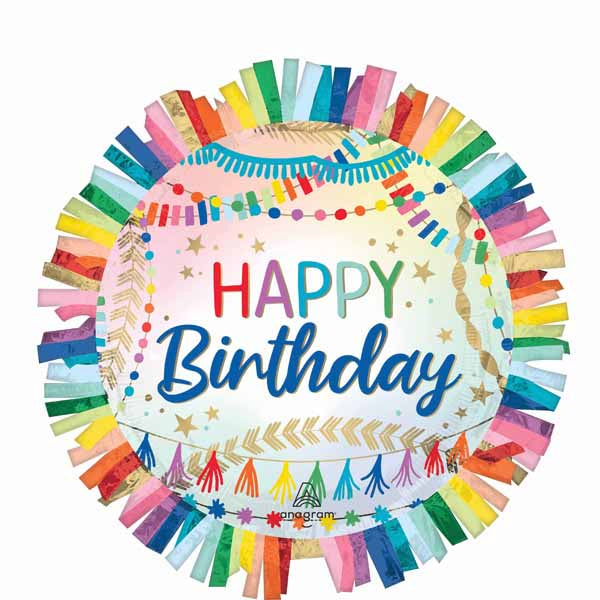 Happy Birthday Streamers Fringe 24-Inch Foil Balloon