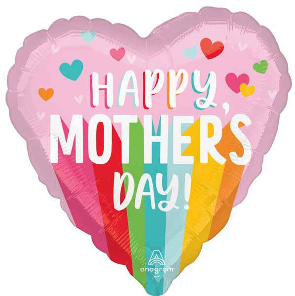 Happy Mother's Day Bright Stripes 18" Heart Foil Balloon