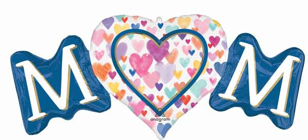 Mom Sprinkled Hearts 40" Shaped Foil Balloon