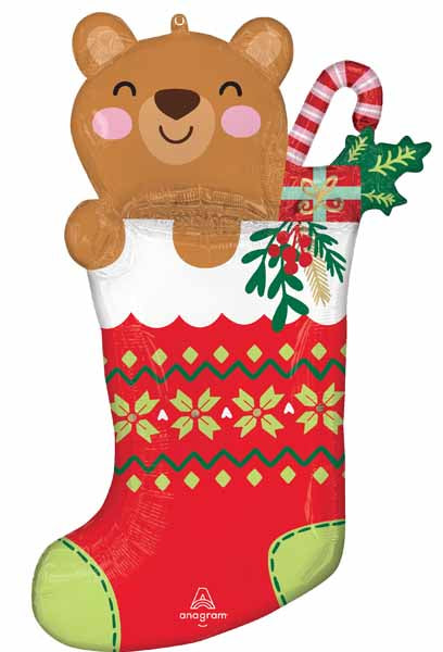 Beary Xmas Stocking 32-Inch Foil Balloon