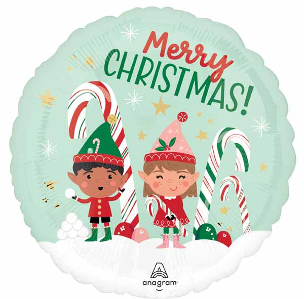 Merry Christmas Elves 18-Inch Round Foil Balloon