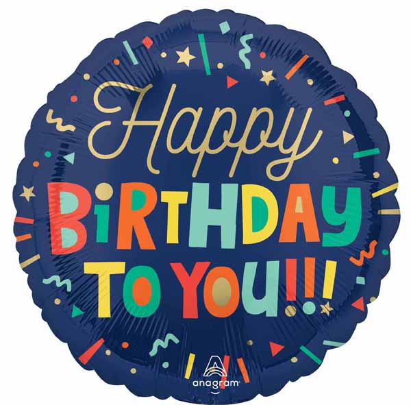 Bright Happy Birthday Block Letters 18" Round Foil Balloon