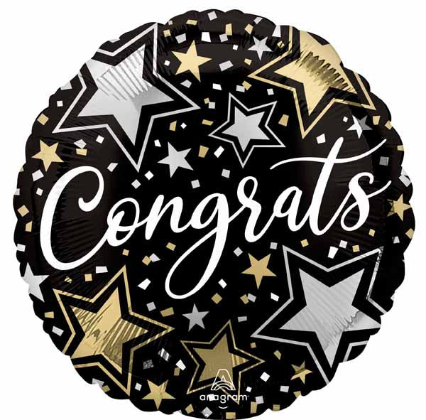 Congrats Stars 18-Inch Round Foil Balloon