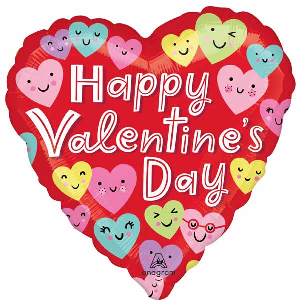 Happy Valentine's Day Smile Hearts 18-Inch Heart Foil Balloon
