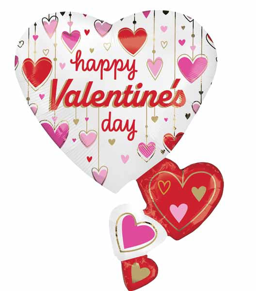 30-Inch Valentine's Day Dangling Hearts Foil Balloon