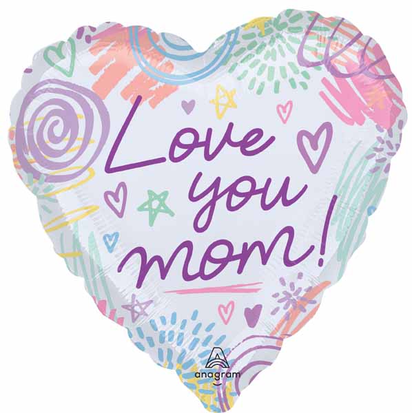 Love Mom Scribbles 28" Jumbo Heart Foil Balloon