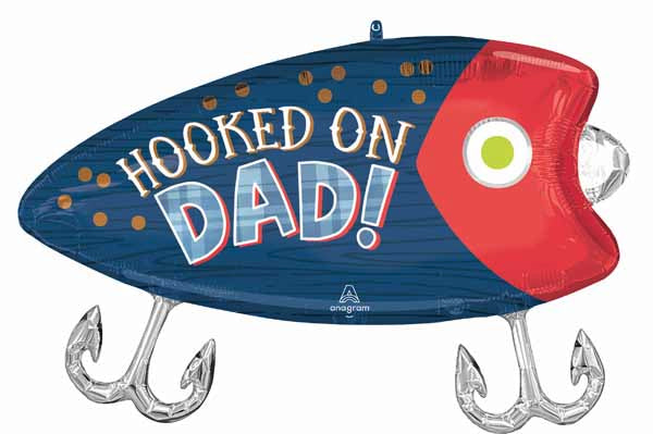 Hooked on Dad Fishing Lure Foil Balloon, 30 Inch
