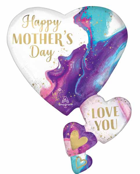 Happy Mother's Day Marble Hearts 30" Foil Balloon