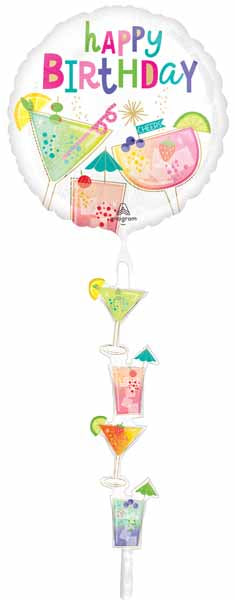 Cocktail Surprise Happy Birthday AirWalker Balloon, 69 Inch