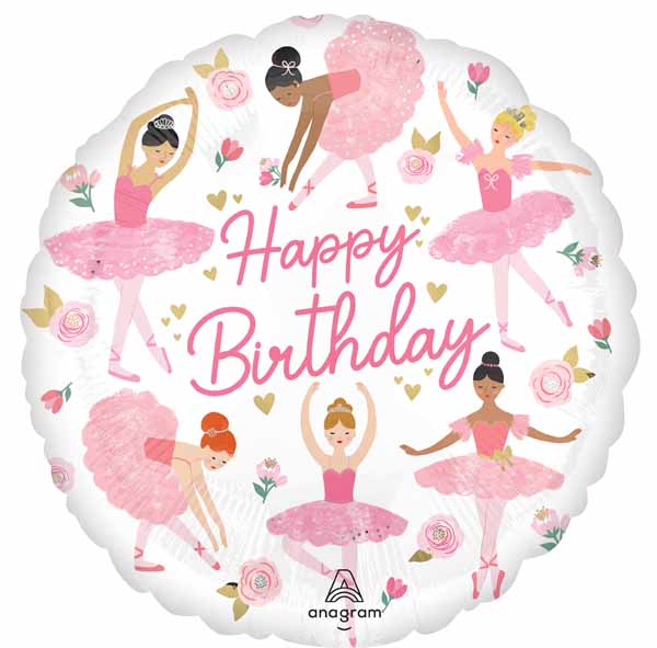 Ballerina Girl Happy Birthday 18-Inch Round Balloon