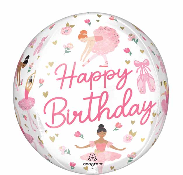 Ballerina Girl Happy Birthday Orbz Foil Balloon, 16 Inch