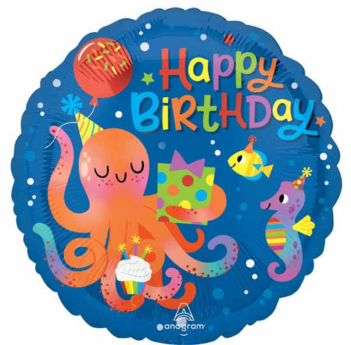 Cute Octopus Happy Birthday 18-Inch Round Foil Balloon