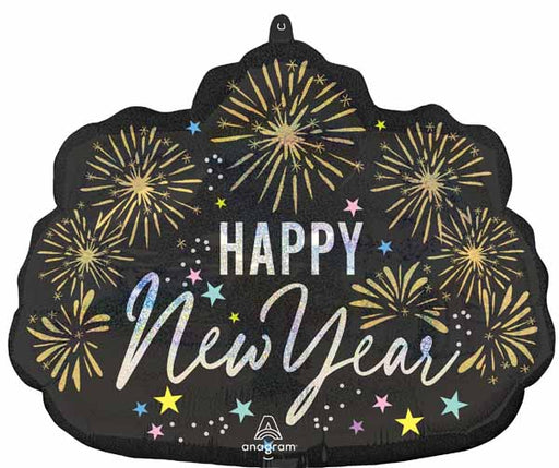 Festive Happy New Year Sparkle 24-Inch Holographic Foil Balloon