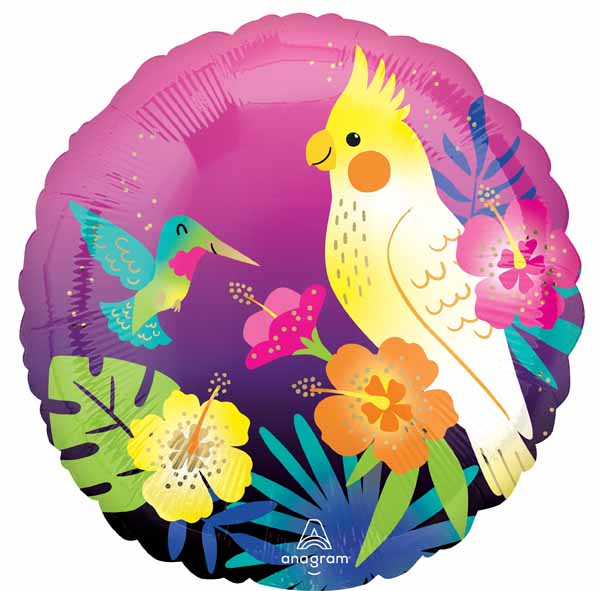 Neon Tropical Birds 18-Inch Round Foil Balloon