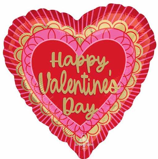 Happy Valentine's Day Scalloped Hearts 18-Inch Heart Foil Balloon