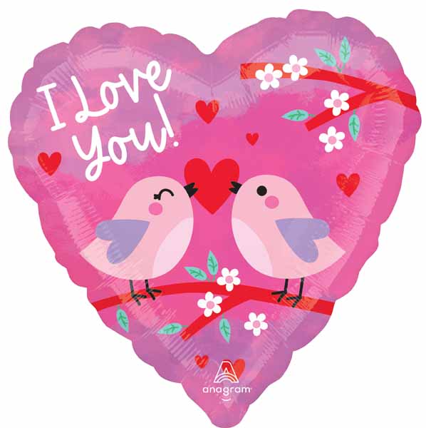 I Love You Birds 18" Heart Foil Balloon